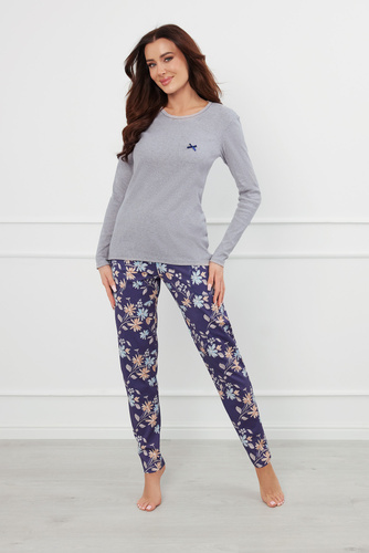 Pulia Pijama de manga larga para mujer, pantalón largo Moda Italiana - melange/estampado