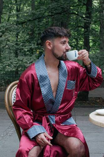 940 Albornoz de satén para hombre Forex - granate