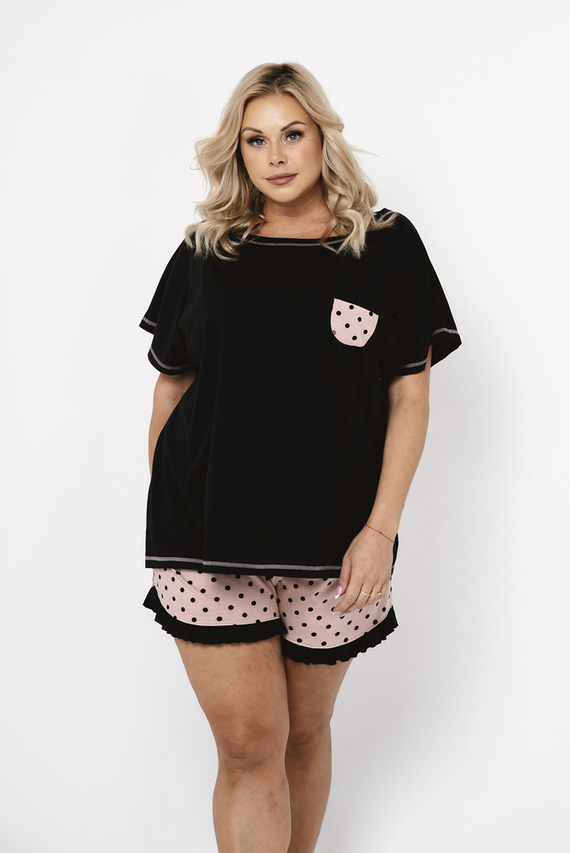 Buscato Pijama de manga corta para mujer, pantalón corto Italian Fashion- estampado/negro