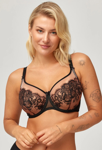 Biustier Sara Azal Semi Soft negro de encaje, semiacolchado con aros