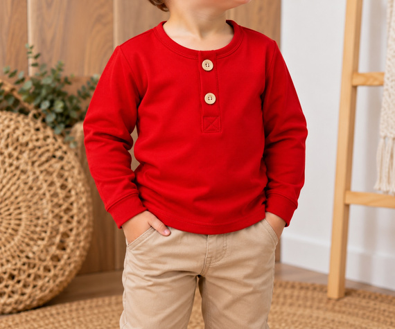 Blusa infantil Mamatti BL014 tipo polo acanalada con botones de madera roja