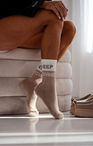 0071-008 Unique Calcetines de mujer Milena beige - de rizo, algodón, cálidos y confortables