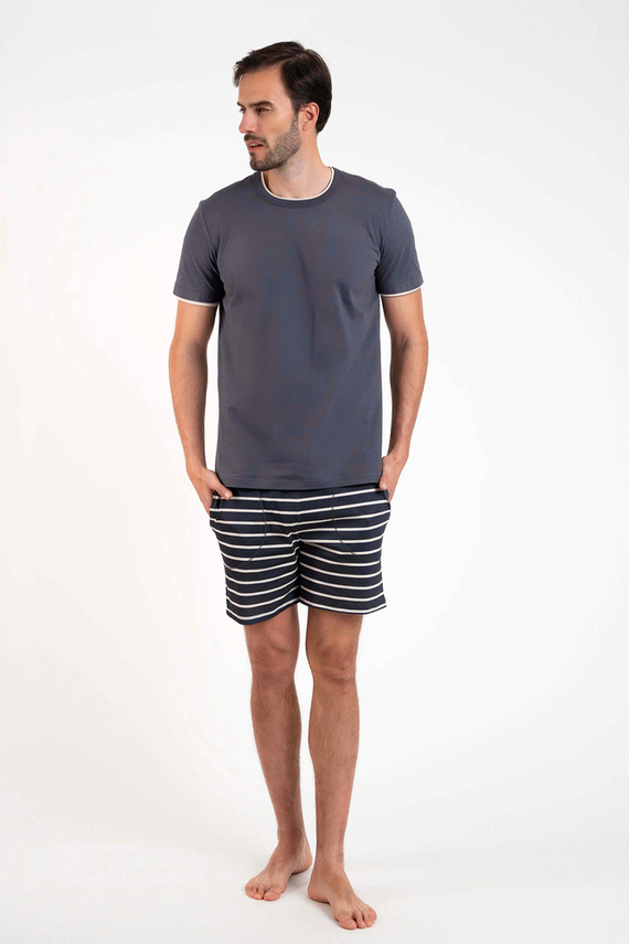 Lars Pijama de manga corta para hombre, pantalón corto Moda Italiana - estampado grafito/grafito