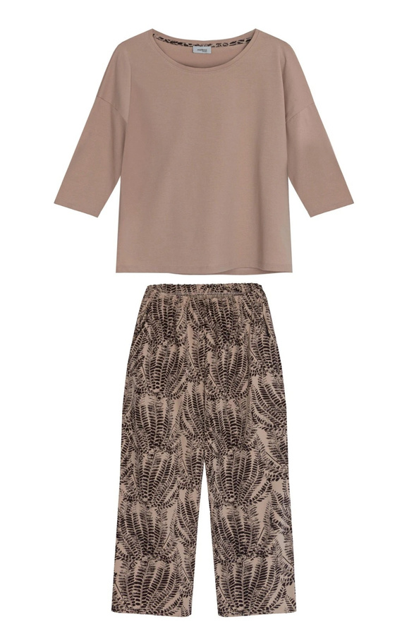 Piżama de mujer Siena PS73 mefemi beige de algodón, manga y pantalones 3/4