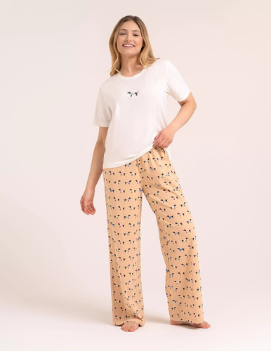Pijama de mujer Moraj PDD4300-022 ecru de algodón con pantalones largos