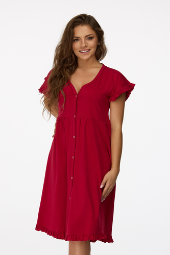 no. 22 Camisón de embarazada Senizo granate 100% algodón, manga corta, lactancia abotonado