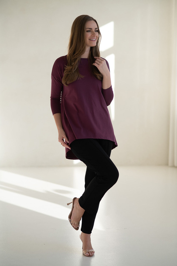 Túnica premamá y de lactancia Mauve Wine Milk&Love - blusa oversize con cremalleras ocultas, algodón Oeko-Tex
