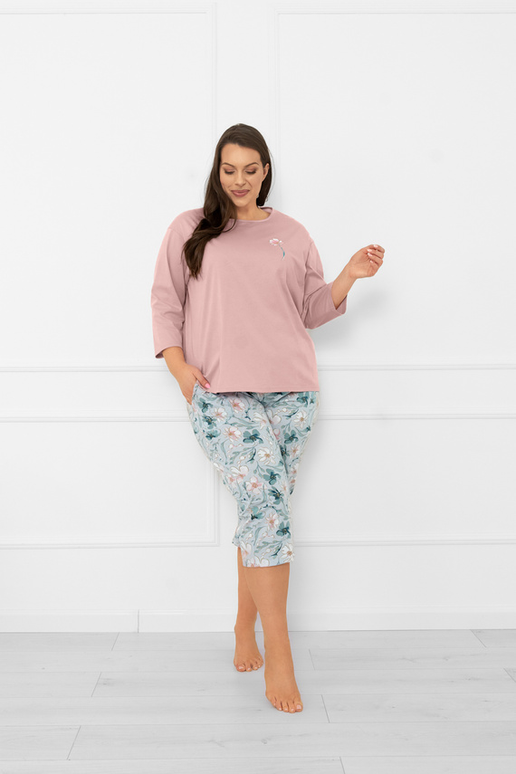 Pijama señora Perlis - manga 3/4 y pantalón, algodón Moda Italiana