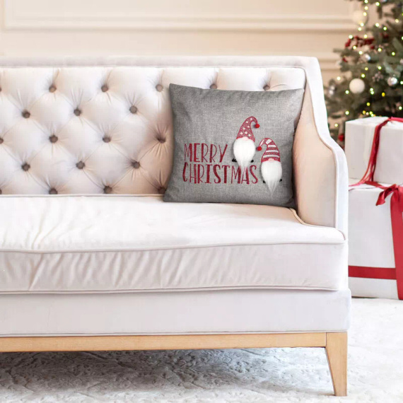 Chp 163 Eurofirany Funda de almohada de Navidad - gris rojo con aplicación de gnomo, decorativo
