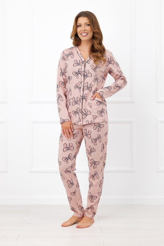 Italian Fashion Izabell pijama larga de algodón para mujer con botones y lazos