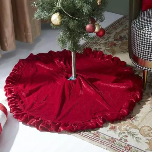 Alfombra para el árbol de Navidad de 80 cm de terciopelo granate NL24 - un elegante toque final para su decoración navideña