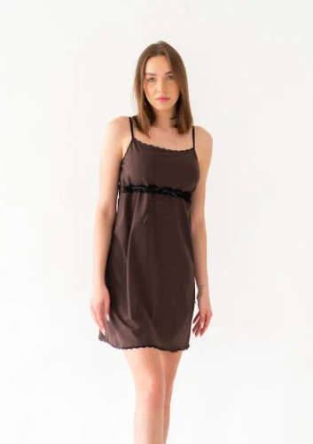 Camisón Dkaren Viki 2 de algodón con encaje - color chocolate