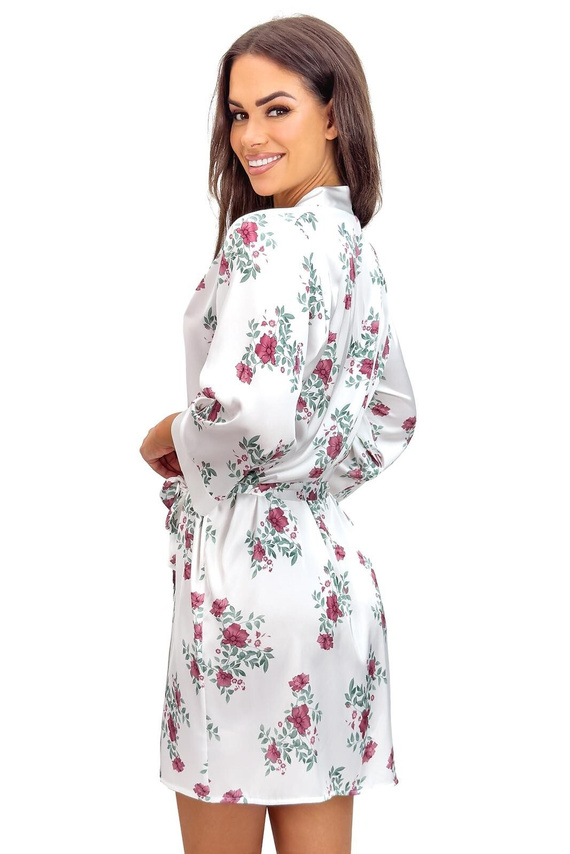 Bata corta Julia ecru donna – satén, estampado floral, cinturilla ajustable