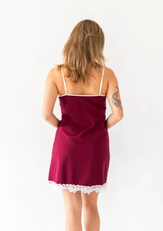 Camisón Dkaren Emma 2 de algodón con encaje y tirantes ajustables - burdeos