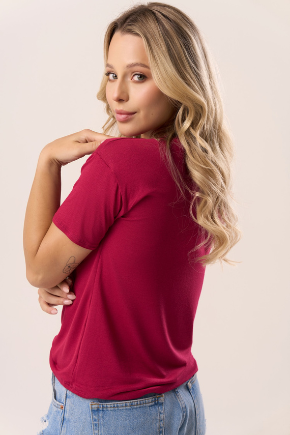 Blusa Serina Babell burdeos - viscosa, manga corta, escote en V | elegante y cómoda