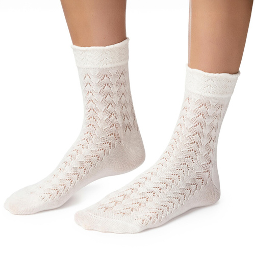 Steven 205 – calcetines mujer calados de algodón ecru 002