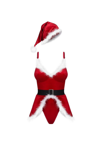 Obsessive Hot Santa Body rojo de disfraz de Papá Noel con cinturón y gorro
