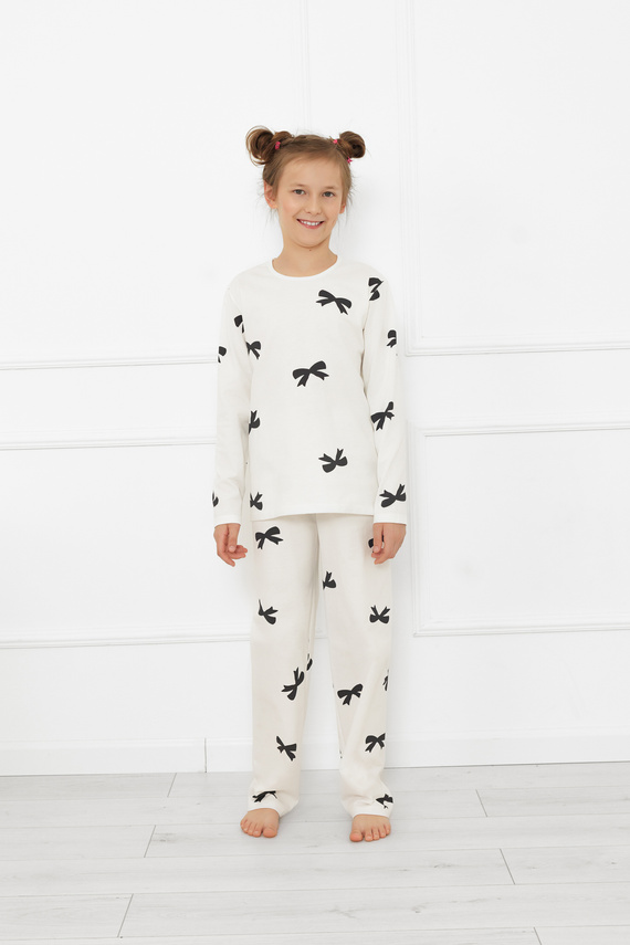 Pijama niña Fiocca- crudo, algodón, manga larga y pantalón Moda Italiana