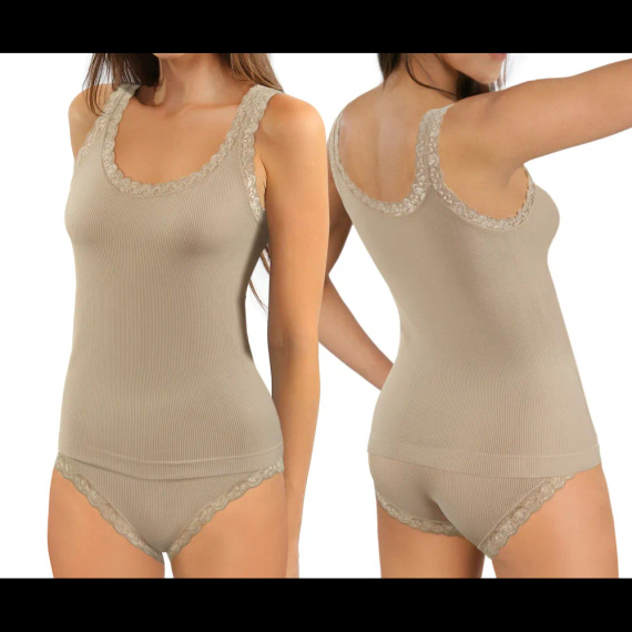 Camiseta mujer Sesto Senso 6109 encaje sin costuras elástica sabia