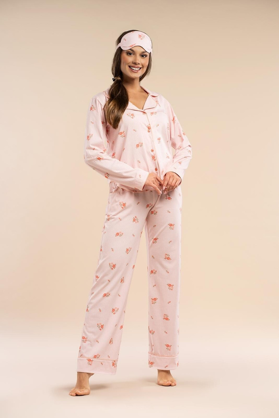 Pijama de mujer MK 39 Rose Devotion Belle Reverie rosa-algodón, abotonado