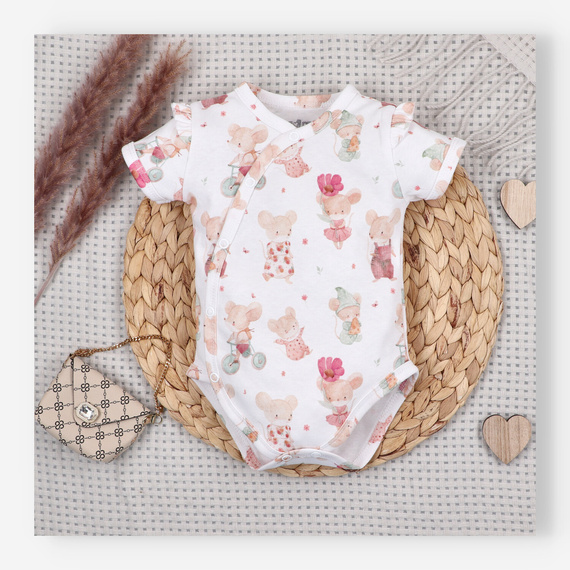 Body bebé Nini Little Mouse algodón orgánico cruzado manga corta piel sensible