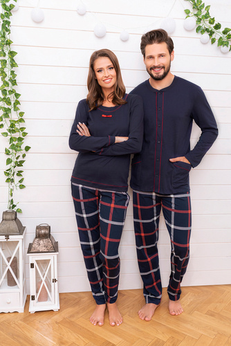 Izera Pijama señora manga larga, pantalón largo Moda Italiana - azul marino/estampado