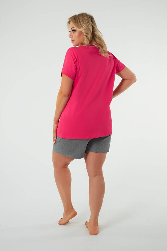 Selfie Pijama de manga corta para mujer, pantalón corto Italian Fashion - amaranto/melange