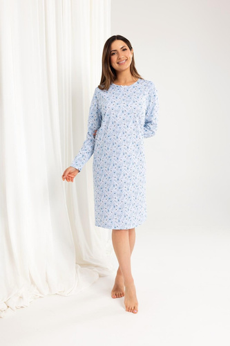 164 Camisón Regina azul - manga larga, corte clásico, comodidad para las noches frías
