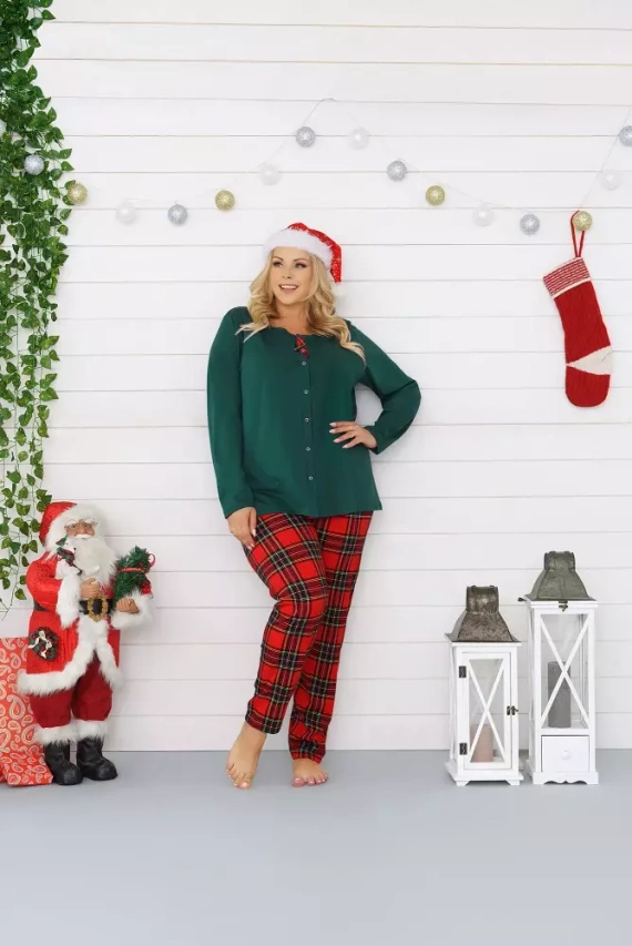 Pijama de mujer Zorza manga larga, pantalón Moda Italiana - rojo/estampado