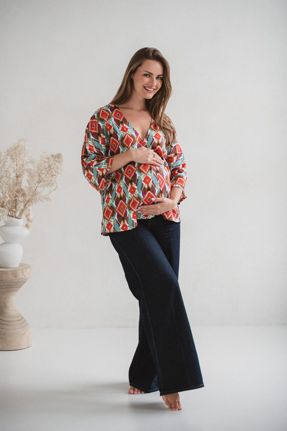 Blusa premamá Bahama Mama Milk&Love con estampado boho - viscosa, manga 3/4, oversize