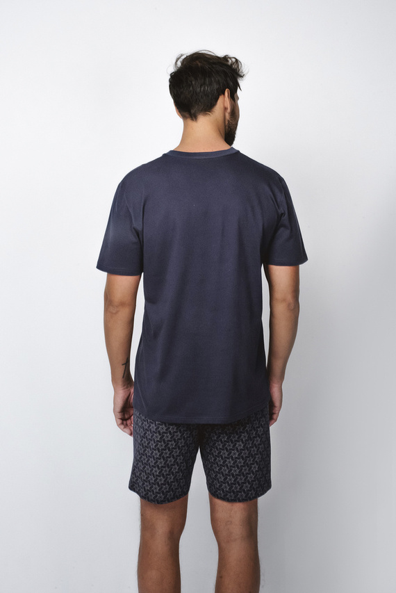 Diaz Pijama de manga corta para hombre, pantalón corto Moda Italiana - azul marino/estampado