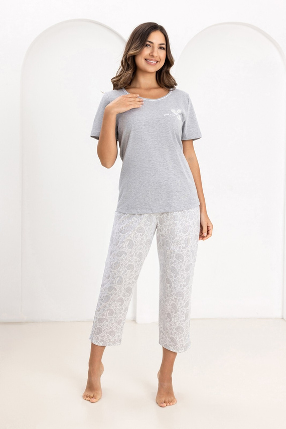 Pijama de señora Regina 729 de algodón, manga corta, pantalón 7/8 gris melange