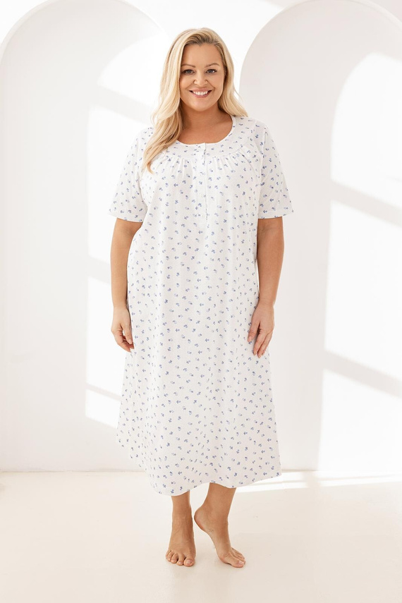 019 Regina Camisón morado - largo, algodón, con escote abotonado