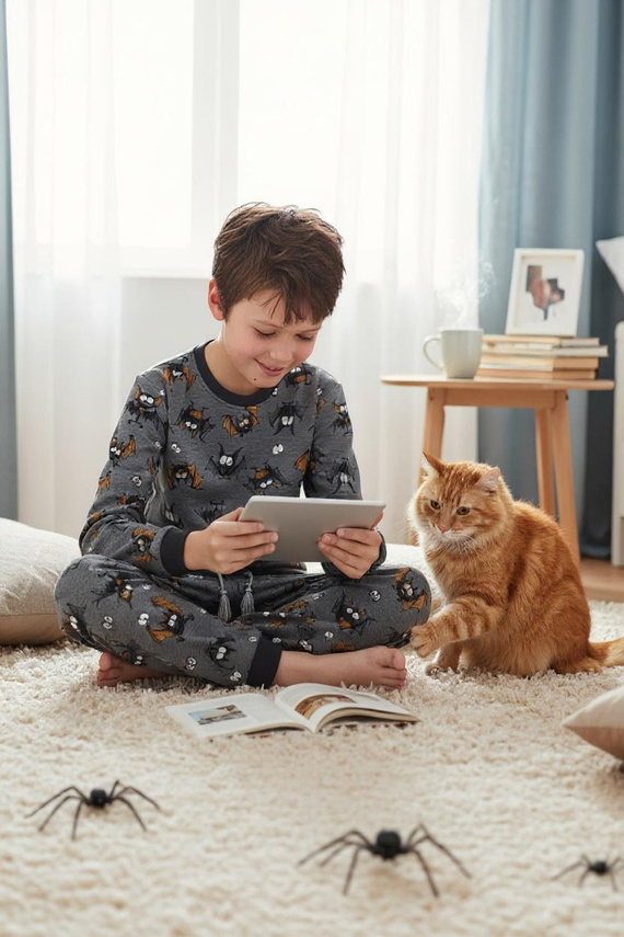 Pijama de niño Cornette Bat 2 264/182, 263/182 gris - algodón, manga larga, motivo murciélago