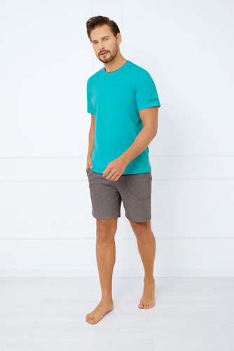 Krystian Pijama de manga corta para hombre, pantalón corto Moda Italiana - turquesa