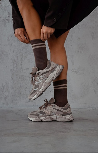 0200-184 Calcetines dos rayas mujer Milena marrón - algodón, canalé