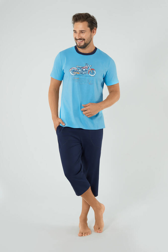 Pijama de manga corta y pantalón 3/4 Junak Hombre Moda Italiana - azul/verde
