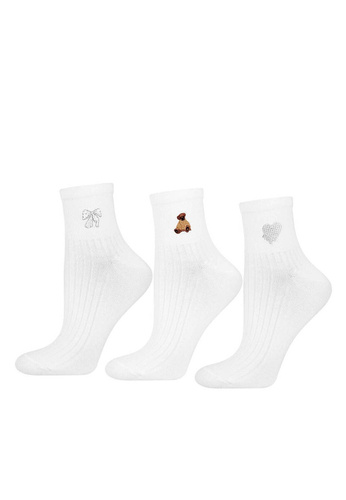 Calcetines de mujer Moraj CSL200-136 de algodón acanalados con bordado color ecru