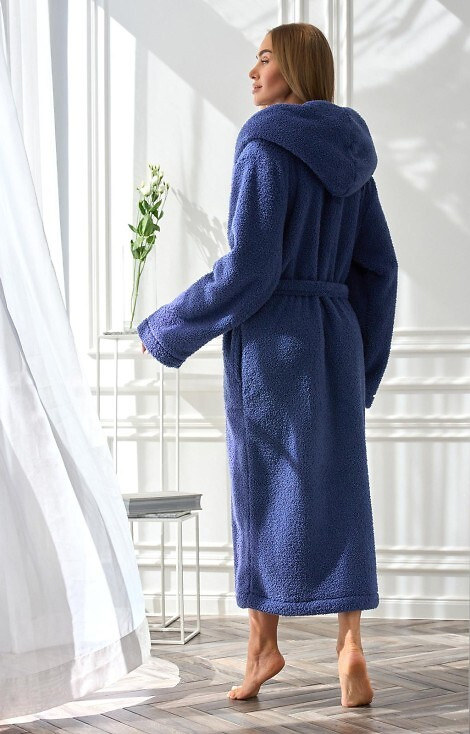 2556 Heaven Bata larga de mujer L&L con capucha - azul marino