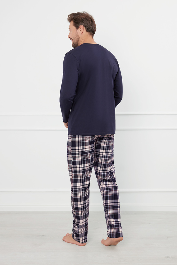 Edwin Pijama hombre manga larga, pantalón largo Moda Italiana - azul marino/estampado