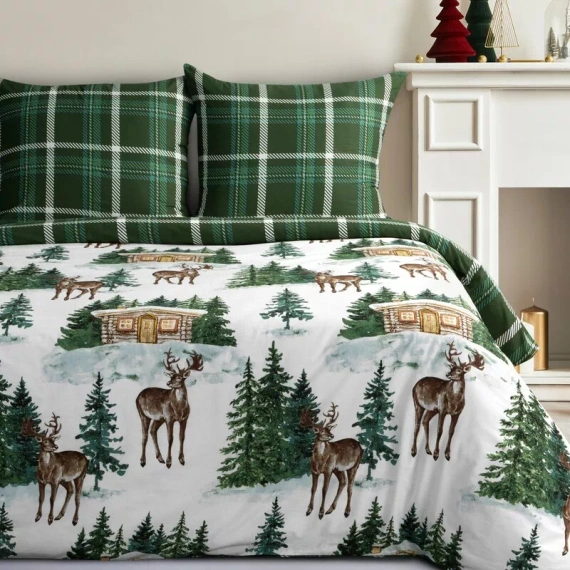 Ropa de cama navideña Verde Eurofirany ciervos 100% algodón 105 g/m²