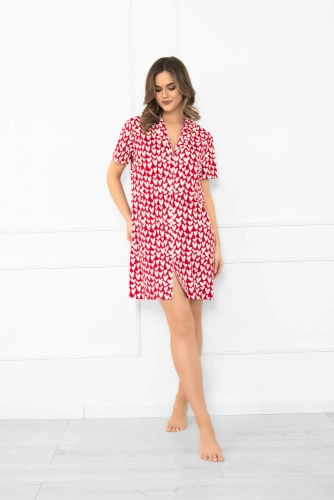 Ksenia Italian Fahion - camisón femenino de algodón con corazones, abotonado, manga corta