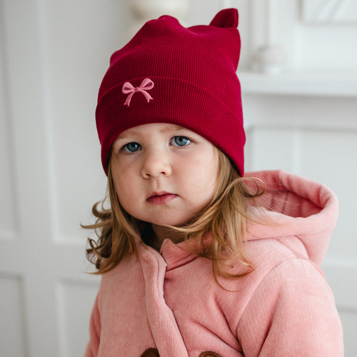 Fluffy Tails Gorra infantil Eevi - granate, algodón, con orejas