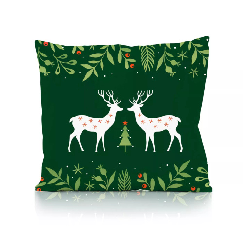 Holly Jolly Faro Navidad funda de almohada decorativa - microfibra, verde con renos y árbol de Navidad