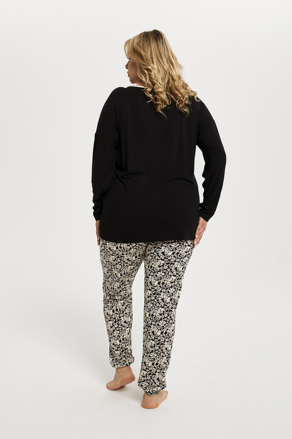 Pijama de mujer Guyana manga larga, pantalón largo Moda Italiana - negro/estampado