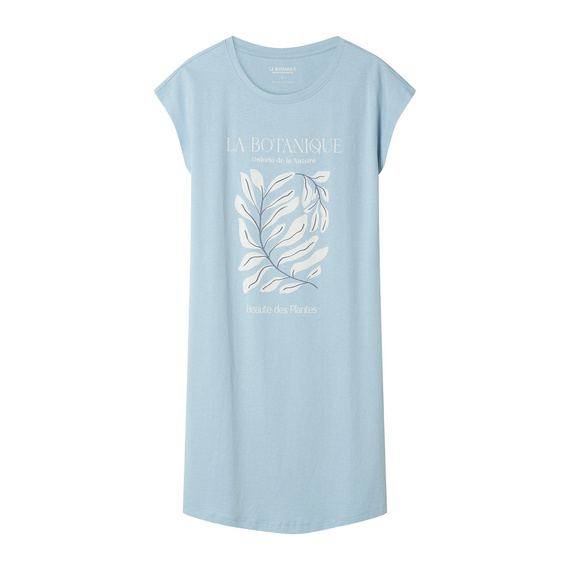 Camisón de señora 45183 Estes azul , algodón, manga corta, escote semi redondo, corte holgado