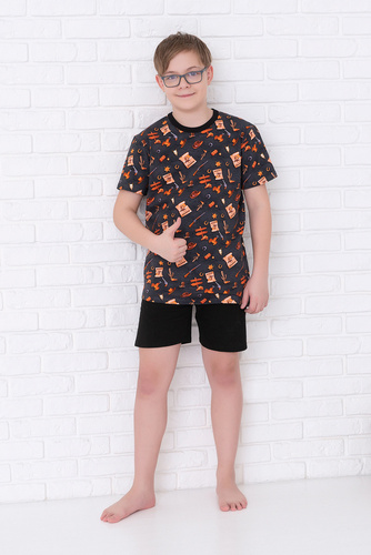 Pijama de niño Western manga corta, pantalón Italian Fashion- grafito/negro