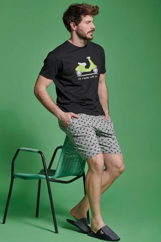 Pijama corto Kenny Sorbetto de hombre - algodón con estampado de scooter, negro