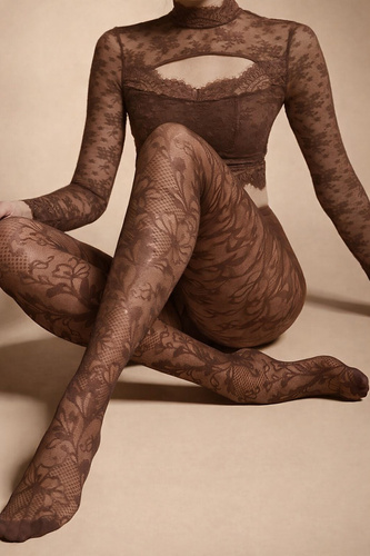 Medias mujer Knittex Chantilly 30 den – medias con diseño floral mocca