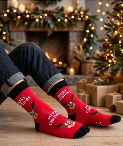 Calcetines de hombre Milena 1290-045 Navideños con renos rojos de algodón